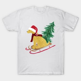 Golden Retriever Christmas Sled Bringing Home The Tree T-Shirt